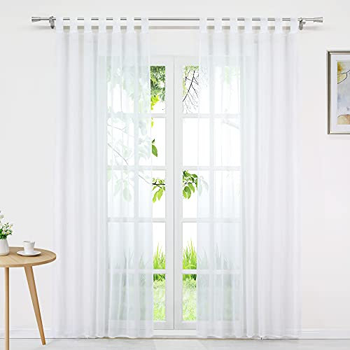 Joyswahl Dolly Gardine in Leinen-Optik transparenter Vorhang »Enna« Unifarbiges Schals Wohnzimmer Fensterschal BxH 140x145cm Weiß mit Schlaufen 1 Stück
