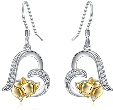 LONAGO Fuchs Ohrringe für Frauen 925 Sterling Silber Niedlichen Fuchs im Herzen Baumeln Ohrringe Schmuck