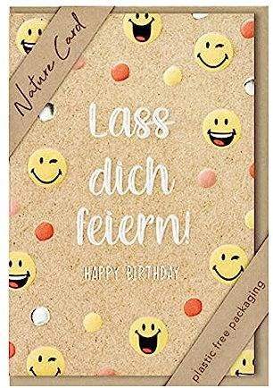 bsb - Karte zum Geburtstag - Nature Card - Nachhaltige Karten zum Geburtstag - Geburtstagskarten mit Umschlag - Geburtstagskarte Frauen & Männer - Glückwunschkarte 11,5 x 17 cm - Smiley Motiv