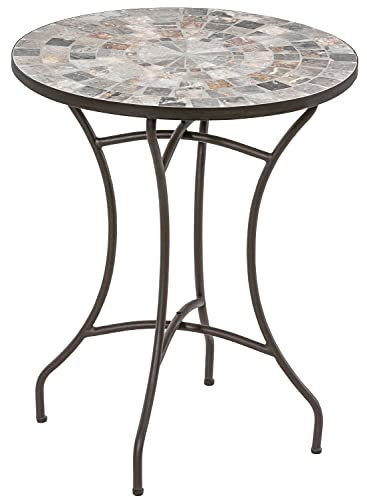 Dehner Gartentisch Grazia, mit Mosaik, Ø 60 cm, Höhe 72 cm, Eisen/Stein, braun/grau