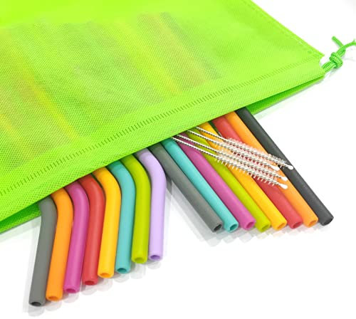 TSHAOUN 16 Stück Silikon Strohhalm, Trinkhalme Wiederverwendbar Für Kinder Party mit 8 gerade + 8 Gebogene Strohhalme und 4 Bürsten, Trinkhalme Geeignet für Smoothie Säfte Cocktail, BPA-frei