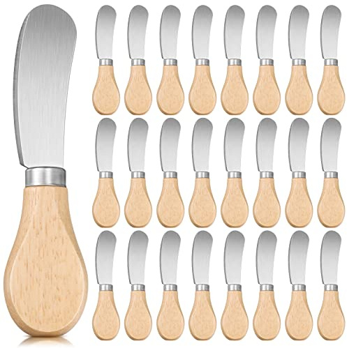 24 Pcs Little Cheese Spreader Knives 4.7 Inch Stainless Steel Butter Spreader Knives with Wooden Handle Mini Butter Knives Small Cheese Knives for Charcuterie Board Cream Cheese Cake Condiment Knife