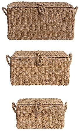 Creative Co-Op Woven Seagrass Storage Trunks, Set of 3 Sizes, Natural