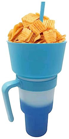 lembrd 2 in 1 Cup Bowl Combo with Straw | 32oz Stadium Tumbler with Snack Bowl | Snack and Drink Cups with Straw | Multifunction Popcorn Cups Reusable Leakproof Travel Cups for Adults Kids