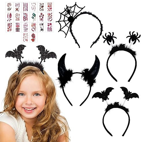 SPHERETRON Fledermaus Haarreif 4 Stück Haarreif Halloween Fledermaus Kostüm Damen Halloween Haarschmuck Damen Haarreif Halloween Accessoires Halloween Fledermaus für Halloween Karneval Party