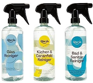 QLARVA Reinigungsbundle: Bad- & Sanitärreiniger, Küchen- & Ceranfeldreiniger, Glasreiniger - Effektive Reinigung für Bad, Küche und Glasoberflächen - Umweltfreundlich & streifenfrei