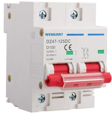 Wengart Interruptor Automático en Miniatura de 2P DC,500V D100A Montaje en carril DIN, que proporciona protección del circuito de CC