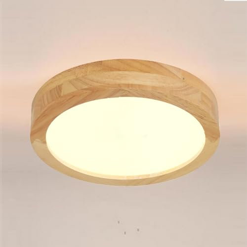 LIGKIN LED Deckenlampe Holz 24W Deckenleuchte Rund 24cm Warmweiß 3000K Durchmesser Modern Küchenlampe Lampe Wohnzimmer für Balkon Flur Babyzimmer Schlafzimmer Esszimmer (Weiß)