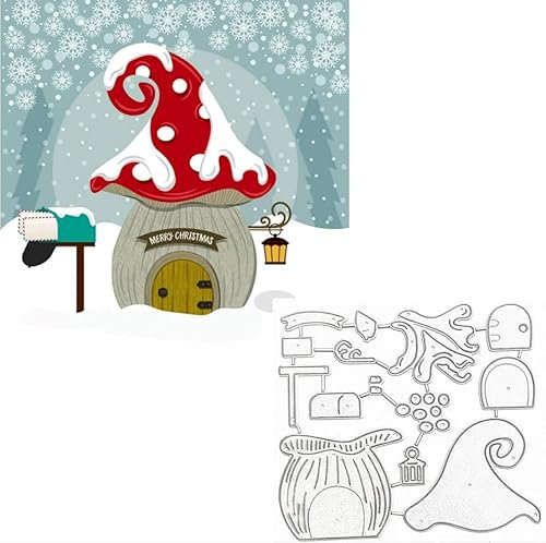 Zwergenhaus Stanzschablonen Metall Stanzformen, Niedliche Weihnachten Zwerg Haus Metall Stanzformen Stanzschablonen für DIY Scrapbooking Karten Dekorative Prägepapier Stanzformen für Scrapbooking