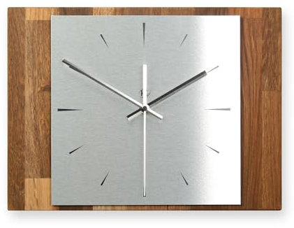 Kreative Feder Moderne Designer Holz Alu Funk Wanduhr leise Funkuhr ohne Ticken 35x25cm (leises Funkuhrwerk, Eiche geräuchert)