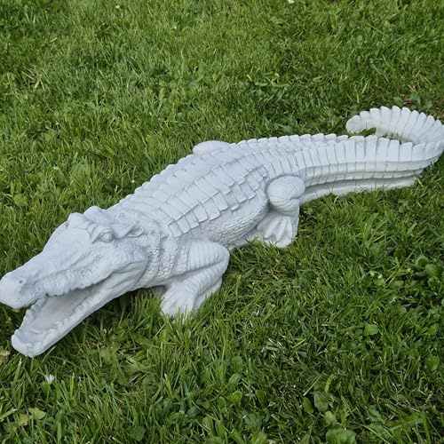FABRIQ Krokodil 68 cm – 10 kg graue Steinguss Figur – Frostsichere Gartendeko – Massive Tierfigur