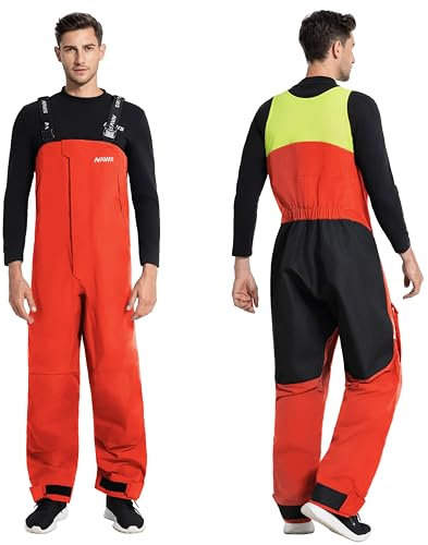 Navis Marine Herren Arbeitshose – Wasserdichte Latzhose mit Hohem Bund, Verstärkten Knien & Verstellbaren Trägern für Segeln & Outdoor NS-347(Rot,2XL)