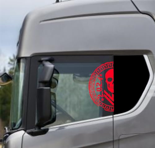 DualColorStampe Aufkleber kompatibel mit Scania Daf Iveco Man Lkw Zubehör LKW Aufkleber LKW Fenster Skull 2024 COD.0365 (rot fluoreszierend)