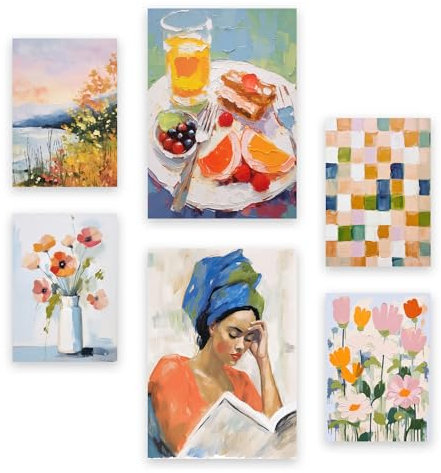 Nacnic 6er-Set Frühstück lesen Poster. In Sets mischen. Ästhetische Deko-Drucke für Ihr Wohnzimmer, Schlafzimmer, Zuhause Größen A4 und A3