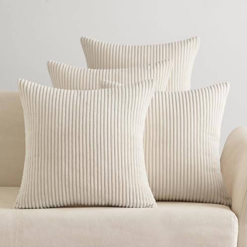 EMEMA Kissenbezug 40x40 cm Kordsamt Kissenbezüge 4er Set Dekokissen Sofakissen Kord Kissenhülle Zierkissenbezug Dekorative Cord Kissen Weiche für Sofa Wohnzimmer Schlafzimmer Creme