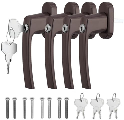 GETLITOOL 2 Paia Maniglia Bloccabile per Finestra con 8 Chiavi per Sicurezza Bambini 4PZ Maniglie per Porte Finestre a Battente con Serratura in Lega di Alluminio Mandrino 35mm - Marrone