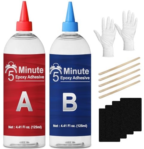 LAMXIN 5 Minute Epoxy Glue 250ml, Tough Durable Heat-Resistant Epoxy Resin Glue, Quick Cure Clear 2 Part Epoxi Adhesives for Metal, Wood, Tile, Most Plastics & More