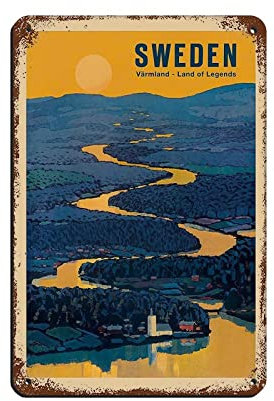 znwrr Vintage Poster Travel Sweden Varmland Legendary Country Scandinavia Tin Sign Vintage Metal Pub Club Cafe Bar Home Wall Art Decoration Poster Retro 30x40cm