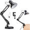 Swing Arm Desk Lamp with Clamp, Adjustable Flexible Gooseneck Metal Table Lamp for Home Office, Work, Study, Reading, E27 Bulb Included, Multi-Joint, Black