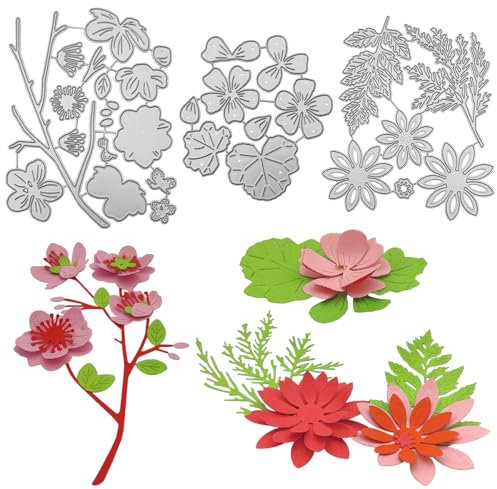 AFUNTA - Fustelle 3D a forma di fiore e foglie per la creazione di biglietti, 3 set di fustelle in metallo per la creazione di biglietti fai da te, album fotografici, decorazioni