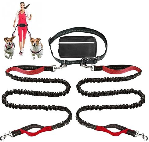 Laisse rétractable mains libres pour chien avec ceinture réglable pour course à pied, marche, randonnée, jogging, vélo Rouge