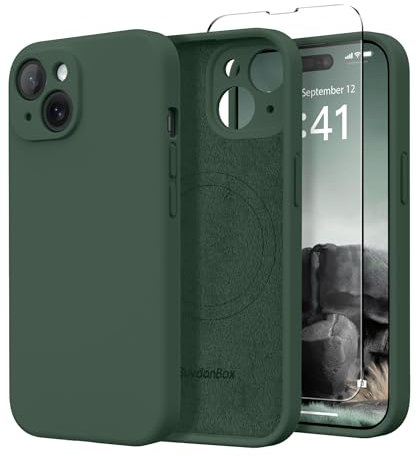 SuydanBox Custodia magnetica per iPhone 13, compatibile con MagSafe, protezione completa della fotocamera, pellicola protettiva per schermo, in silicone, antiurto, per iPhone 13 da 6,1 pollici, verde