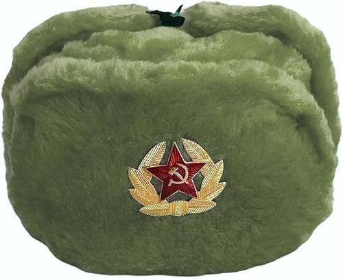 Vintage Sowjetische Armee Pelz Trapper Hut Herren Russische Trapper Winter Warme Mütze Kappe mit sowjetischem Abzeichen Unisex Kunstpelz Uschanka Klappen Hut Sowjetischer Stil Unisex Wintermütze