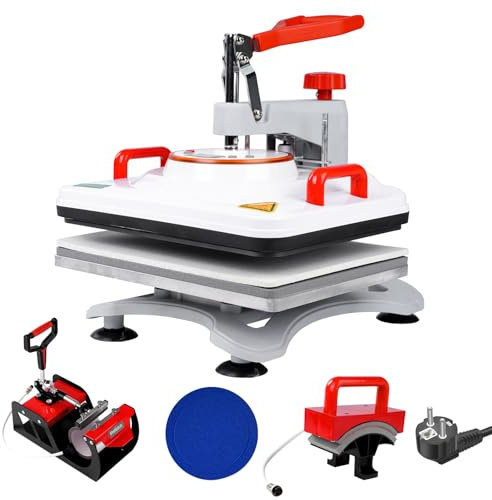 5 in 1 Transferpresse, 29x38cm Wärmepresse-Maschine Textilpresse, 1000w 360 Grad Schwenkbar Hitzepresseheißpresse Heat Press Wärmedruckmaschine Heißpressmaschine Mit Digitalem Display