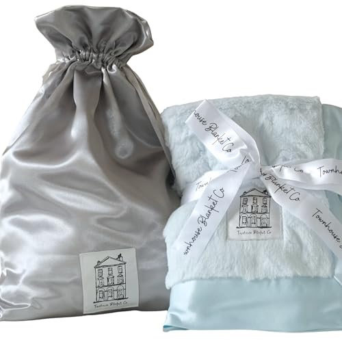 Townhouse Blanket Co - Luxury Soft Blanket with Satin Trim in Satin Gift Bag - Pram Blanket - Newborn Baby Essentials & Baby Gifts - 74cm x 89cm (29x35) (Blue)