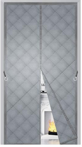 Rideau de Porte Isolant Thermique Magnétique 200x215cm,Anti-Froid et Chaleur,Isolation Thermique pour Porte d'Entrée,Coupe-Vent,Étanche,Sans Perçage,Idéal Hiver,Gris
