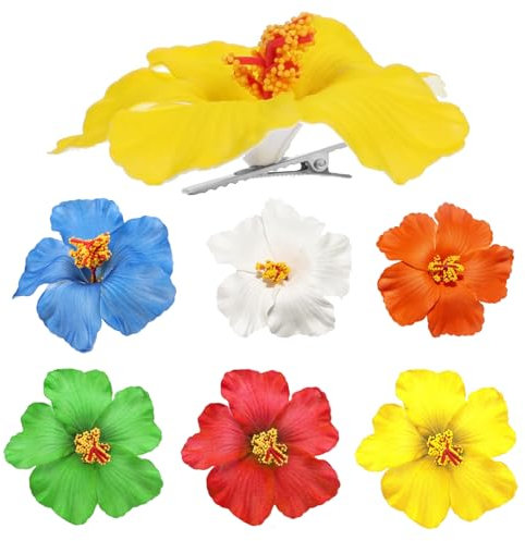 Lot de 6 Pinces à Cheveux Fleur Hawaïenne d'Hibiscus - Grandes Barrettes pour Cheveux Épais et Fins