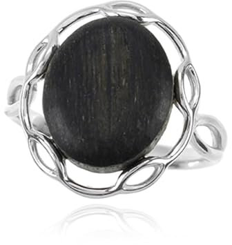 Cavill Mooreiche Ring Damen 925 Sterling Silber 1,25 ct Ovaler Cabochon Naturholz Schmuck Eleganter Zeitloser Silberring mit Polnischer Mooreiche in Modernem Design
