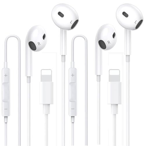 2-Pack In Ear Headphones Wired [Apple MFi Certified] iPhone Wired Earphones Built-in Microphone and Volume Control Earbuds，Headphones Compatible with iPhone 14/13/12/11/SE/XR/XS/8/7