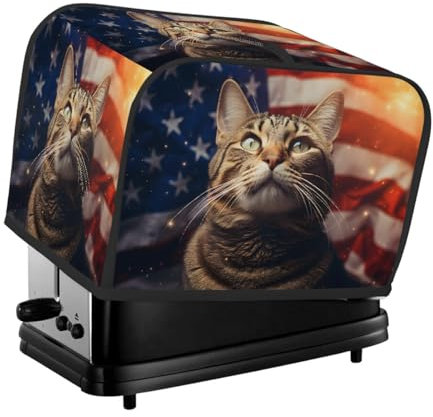 Mexpekil 4-Slice Toaster Cover, Cat Fag Patriotism Stylish Protector for Your Toaster, Easy to Clean, Waterproof, Heat-Resistant, Durable, Kitchen Essentials