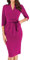 GRACE KARIN Robe de cocktail pour femme - Robe midi élégante à manches 3/4 - Avec poches et col en V - Coupe ajustée - Avec ceinture - Pour invitées de mariage ou de tous les jours, rose rouge, L