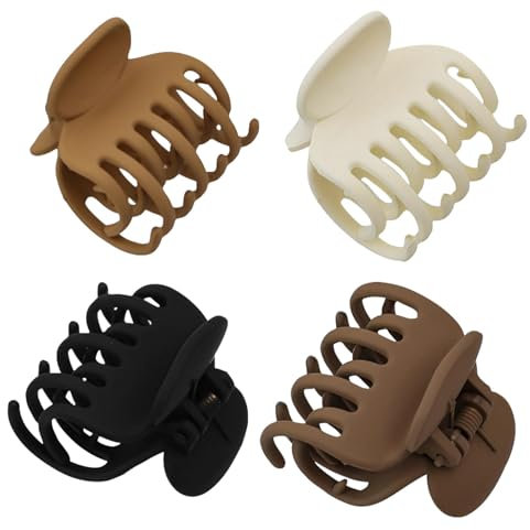 Lot de 4 pinces à cheveux en forme de griffe de taille moyenne - 4 cm - Antidérapantes - Pour cheveux fins et épais - Antidérapantes - Double rangée