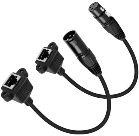 Hanprmeee 2Pack 3 Pin XLR to RJ45 Adapter,RJ45 to XLR Female DMX Cable for DMX-CON Controller Series, Stage and Recording Studio (0.3M-2Pack)