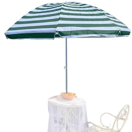 QSPNVFB Garten Sonnenschirm 200cm Tragbarer Strandschirm Markttischschirm Klein Pool Strandschirm Sonnenschutz Terrassenschirm Für Picknick Hinterhof(Green Stripes)