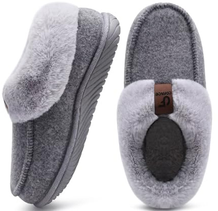 COFACE Zapatillas Casa Mujer Invierno Cerradas Pantuflas Caliente Peluche Piel Forradas Comodas Memory Foam Slippers Antideslizante Goma Suela
