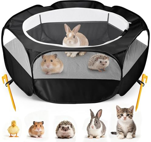 MAIKEHIGH Laufstall für Kleintiere, Pop-up-Hamsterlaufstall mit Abdeckung | Faltbares Offenes Käfigzelt, Übungszaun für Meerschweinchen, Kaninchen, Chinchillas, Igel (schwarz)