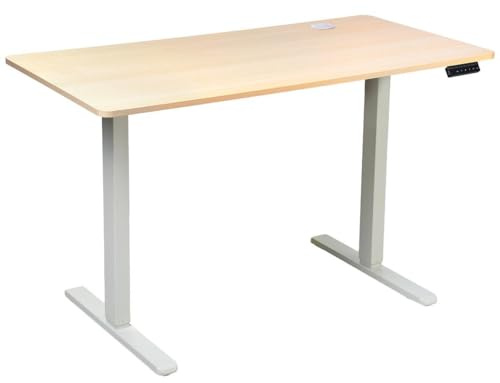 AMBINESS Höhenverstellbarer Schreibtisch FlexxPro | 3 Größen & 2 Farben | Durchgehende Arbeitsplatte | Inkl. LED-Bedienfeld & Kabeldurchführung | elektrisch stufenlos & ergonomisch | 100x60cm Ahorn