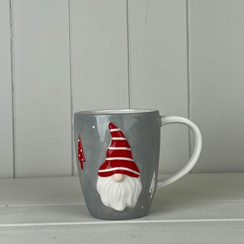 Fyne-Finds Grey Ceramic Gonk Mug Christmas Nordic Gnome Coffee Cup Red Hat Festive Holiday Kitchen Tableware (1)