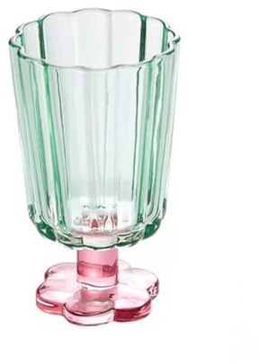 CFY652 Verre a Eau Verres à pied soufflés la main, 222 ml, en forme de fleur colorée, for jus, boissons fraîches, vin, champagne Verrerie(Green)