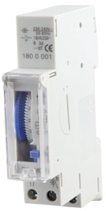 SUL180A Temporizador mecánico analógico, interruptor de ciclismo de 15 minutos montado en riel DIN con respaldo de pérdida de energía de 72 horas para control de aparatos eléctricos