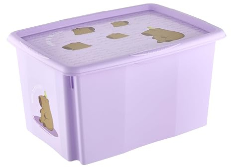 keeeper karolina Aufbewahrungsbox mit Deckel, 45 l, Capybara, Soft Purple | Platzsparend aufeinander stapelbar, Griffmulden an den Seiten, Optimaler Staubschutz, Sichere Konstruktion