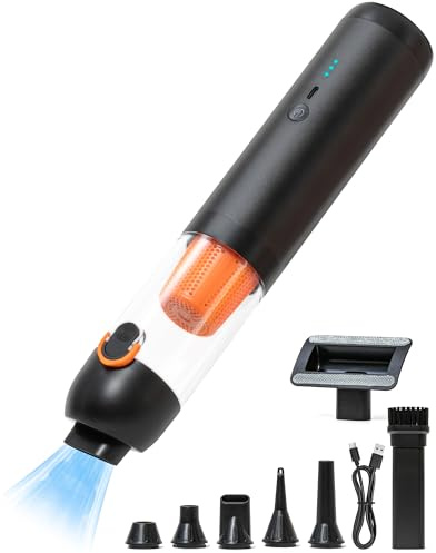 Smofrees Handstaubsauger Akku, 4-in-1 Tragbarer Mini Kabelloser Auto Staubsauger mit 19.000 Pa Saugkraft, Leichter Kompakter Handstaubsauger für Kleine Arbeitsbereiche, Fahrzeuge, Schreibtische