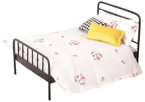 Miniatur-Puppenbett, Maßstab 1:12, Vintage-, schmiedeeiserner Rahmen, Puppenmöbel-Set für, Mädchen, Teenager, Innenausstellung, Rollenspiel, Hobby, Bastel-Kollektion