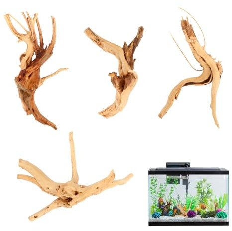 Bohrma Moorkienwurzel Aquarium 4 Stück Treibholz Deko Aquarium Wurzel 12–20CM