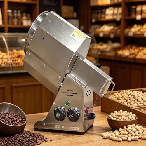 Commercial Electric Coffee Roaster,1000g/2000g Stainless Steel Roasting Machine with Rotary Switch & Heat-Resistant Handle,Precise Temperature Control,Multi-function for Peanuts Walnuts Grains 1500W