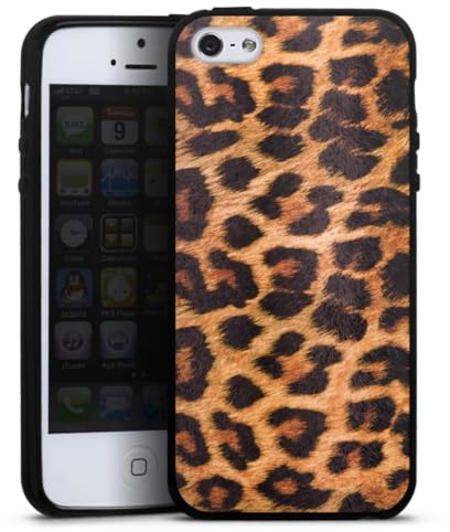 Silikon Hülle kompatibel mit Apple iPhone SE (2016-2019) Case schwarz Handyhülle Leopard Fell Animalprint